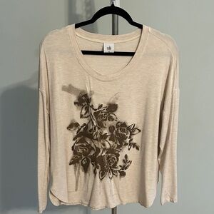 CAbi Beige Floral Print Blouse